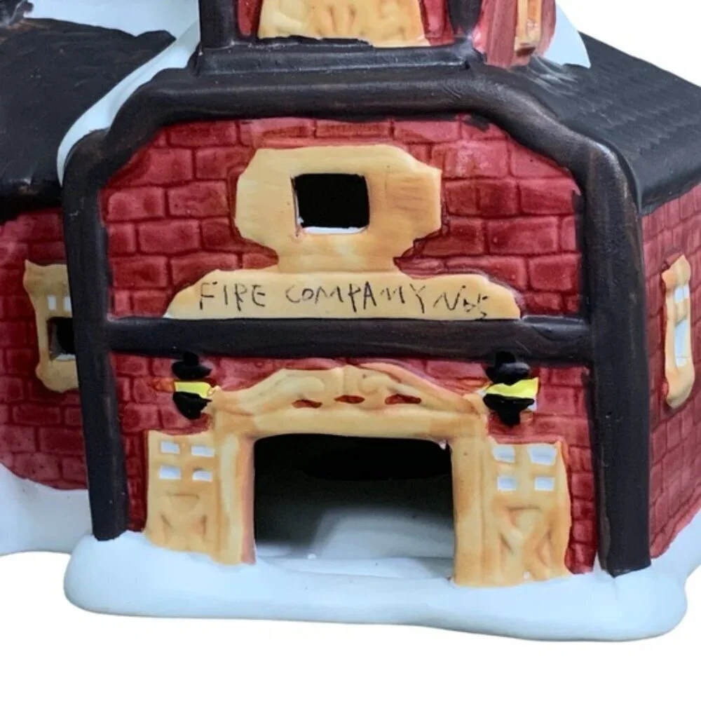 Vintage Christmas Village Light Up Fire House Porcelain Bisque by Liberty Bell